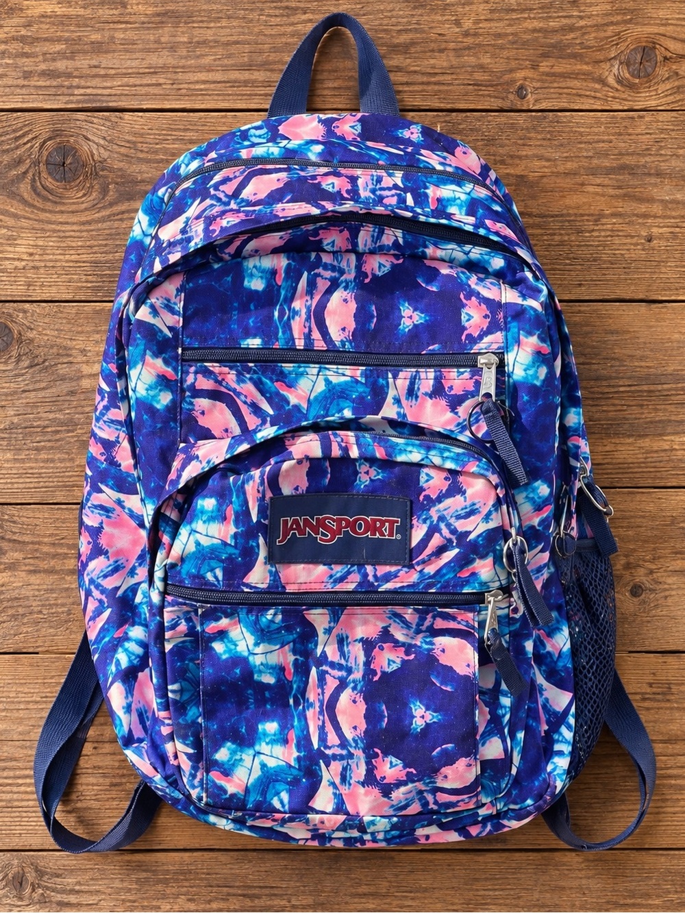 Vintage JanSport Y2K tie dye Backpack Blue Pink Multi Pocket